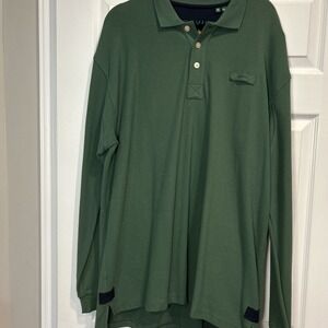 Orvis Polo Shirt Mens Large Tall Green Long Sleeve Fly Fishing Casual Cotton